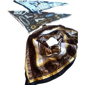 100% Silk Square Scarves Jones New York Animal Print Paris Vintage lot of 3